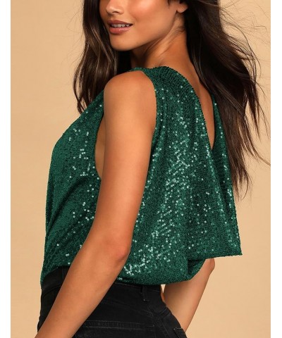 Women's Sleeveless Sexy Deep V Neck Sparkly Tops Sequin Bodysuit Green $18.80 Lingerie