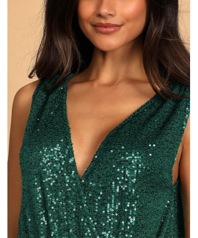 Women's Sleeveless Sexy Deep V Neck Sparkly Tops Sequin Bodysuit Green $18.80 Lingerie