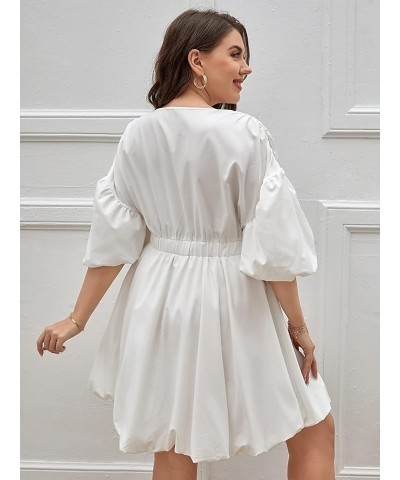 Women's Plus Size Deep V Neck Puff Lantern Sleeve Flowy Flare Dress A Line Mini Dress White $22.79 Dresses