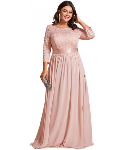 Women's Plus Size A-Line 3/4 Lace Sleeves Chiffon Long Maxi Formal Dresses 7412-PZ Pink $41.00 Dresses