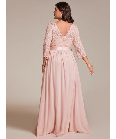 Women's Plus Size A-Line 3/4 Lace Sleeves Chiffon Long Maxi Formal Dresses 7412-PZ Pink $41.00 Dresses