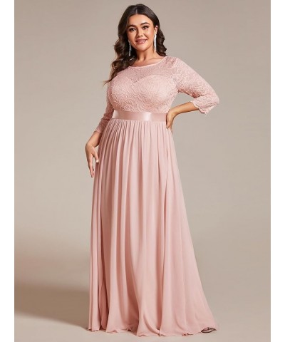 Women's Plus Size A-Line 3/4 Lace Sleeves Chiffon Long Maxi Formal Dresses 7412-PZ Pink $41.00 Dresses