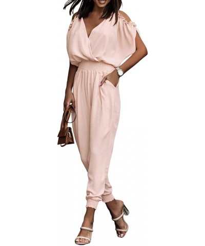 Jumpsuit for Womens Dressy Casual 2024 One Piece Romper Cold Shoulder Outfits for Summer Pink $18.06 Jumpsuits