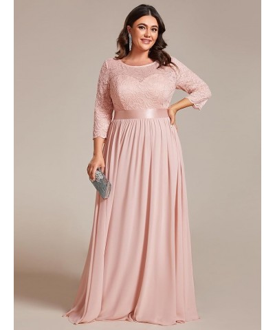 Women's Plus Size A-Line 3/4 Lace Sleeves Chiffon Long Maxi Formal Dresses 7412-PZ Pink $41.00 Dresses