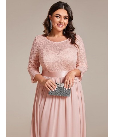 Women's Plus Size A-Line 3/4 Lace Sleeves Chiffon Long Maxi Formal Dresses 7412-PZ Pink $41.00 Dresses