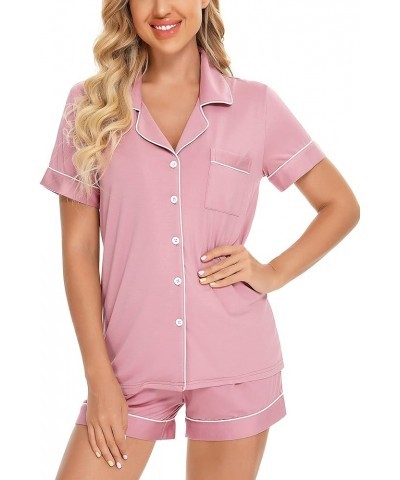 Womens Button Down Pajama Sets Bride Pajamas Sets Sleepwear Shorts Lounge Set B-pink $17.86 Sleep & Lounge