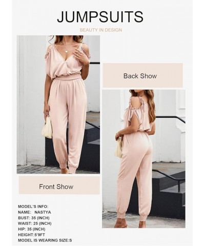 Jumpsuit for Womens Dressy Casual 2024 One Piece Romper Cold Shoulder Outfits for Summer Pink $18.06 Jumpsuits