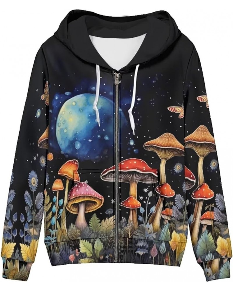 Zip up Hoodie Women Oversized Hooded Sweatshirt Y2K Outfit Long Sleeve Fall Tops Mushroom Starry Sky $18.76 Hoodies & Sweatsh...