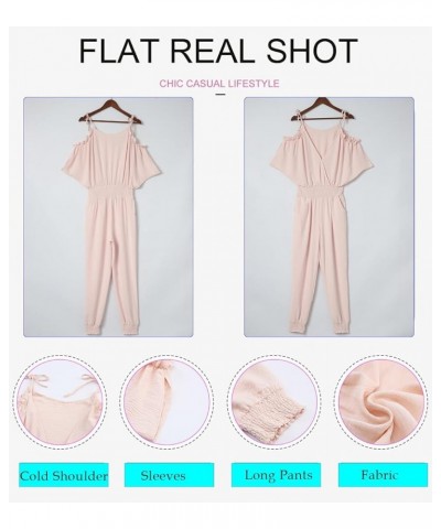 Jumpsuit for Womens Dressy Casual 2024 One Piece Romper Cold Shoulder Outfits for Summer Pink $18.06 Jumpsuits