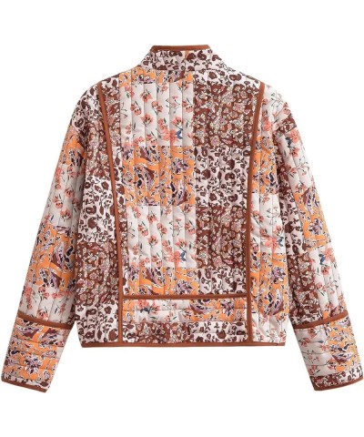 Women's Cropped Puffer Jacket Printed Quilted Lightweight Jackets Cardigan Long Sleeve Open Front Coat 07brown $20.27 Jackets