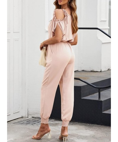 Jumpsuit for Womens Dressy Casual 2024 One Piece Romper Cold Shoulder Outfits for Summer Pink $18.06 Jumpsuits