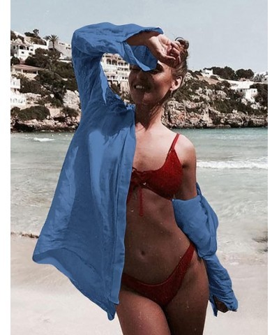 Long Sleeve Shirt Bathing Suit Cover Up for Women Swimsuit Cover Ups Beach Dress F-sky Blue $18.55 Swimsuits