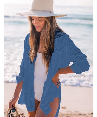 Long Sleeve Shirt Bathing Suit Cover Up for Women Swimsuit Cover Ups Beach Dress F-sky Blue $18.55 Swimsuits