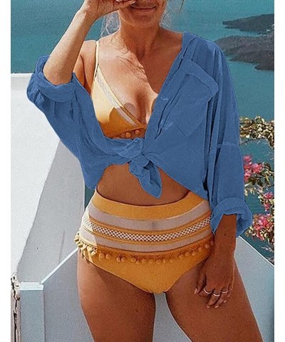 Long Sleeve Shirt Bathing Suit Cover Up for Women Swimsuit Cover Ups Beach Dress F-sky Blue $18.55 Swimsuits