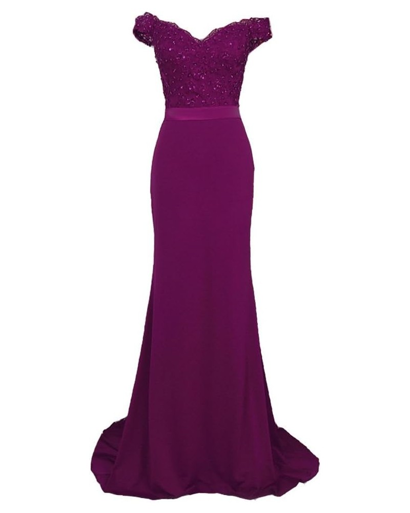 Off The Shoulder Mermaid Long Beaded Corset Prom Dresses Evening Gown B Purple $45.14 Dresses