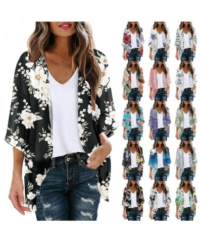 Cardigan for Women Lightweight Summer Floral 3/4 Sleeve Duster Cardigans Casual Comfort Open Front Kimonos Cover Up Blouse A0...