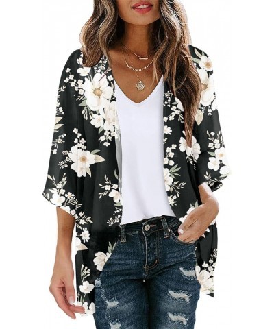 Cardigan for Women Lightweight Summer Floral 3/4 Sleeve Duster Cardigans Casual Comfort Open Front Kimonos Cover Up Blouse A0...