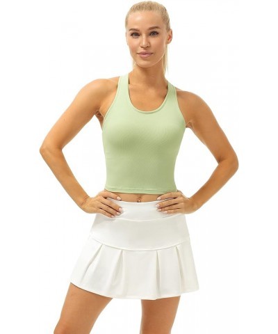 Women's Ribbed Racerback Workout Yoga Crop Tank Tops with Built in Bra Pastel Green $12.18 Lingerie