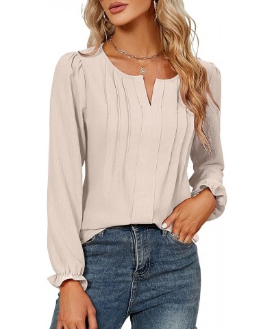 Womens Tops Dressy Casual Long Sleeve Shirts V Neck Chiffon Blouses Fall Clothes 2024 Solid Color Apricot $15.04 Blouses