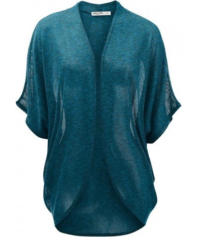 Kimono Style Women's Short Sleeve Open-Front Batwing Cardigan Loose fit Wsk1528_teal_black $10.40 Sweaters