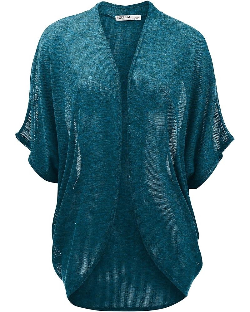 Kimono Style Women's Short Sleeve Open-Front Batwing Cardigan Loose fit Wsk1528_teal_black $10.40 Sweaters