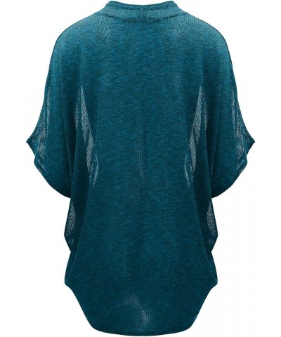 Kimono Style Women's Short Sleeve Open-Front Batwing Cardigan Loose fit Wsk1528_teal_black $10.40 Sweaters