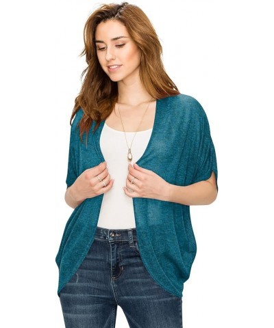 Kimono Style Women's Short Sleeve Open-Front Batwing Cardigan Loose fit Wsk1528_teal_black $10.40 Sweaters