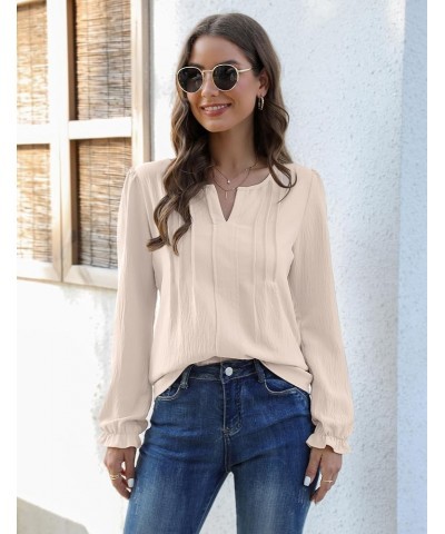 Womens Tops Dressy Casual Long Sleeve Shirts V Neck Chiffon Blouses Fall Clothes 2024 Solid Color Apricot $15.04 Blouses