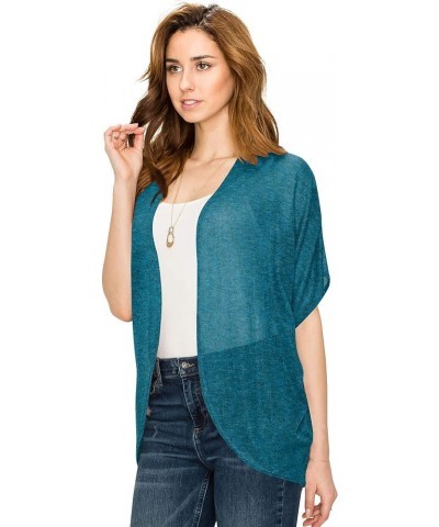 Kimono Style Women's Short Sleeve Open-Front Batwing Cardigan Loose fit Wsk1528_teal_black $10.40 Sweaters