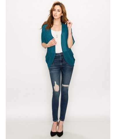 Kimono Style Women's Short Sleeve Open-Front Batwing Cardigan Loose fit Wsk1528_teal_black $10.40 Sweaters