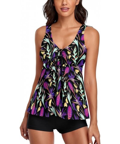 Modest Tankini Swimsuits for Women Two Piece Bathing Suits Floral Print Tank Top with Boyshorts Multicolor $19.22 Swimsuits