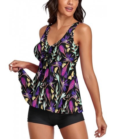 Modest Tankini Swimsuits for Women Two Piece Bathing Suits Floral Print Tank Top with Boyshorts Multicolor $19.22 Swimsuits