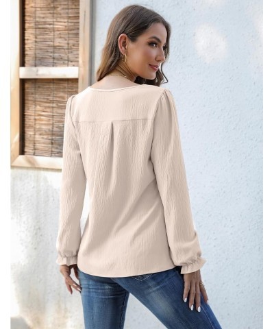 Womens Tops Dressy Casual Long Sleeve Shirts V Neck Chiffon Blouses Fall Clothes 2024 Solid Color Apricot $15.04 Blouses