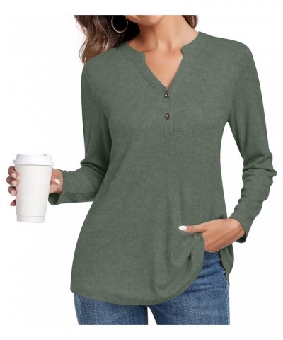 Women's Long Sleeve Business Button Down Blouse Shirt V-Neck Office Shirt Work Top Mandarin Collar-dark Green $12.50 Blouses