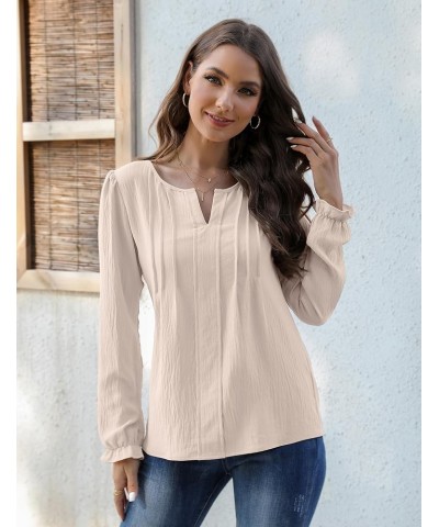 Womens Tops Dressy Casual Long Sleeve Shirts V Neck Chiffon Blouses Fall Clothes 2024 Solid Color Apricot $15.04 Blouses