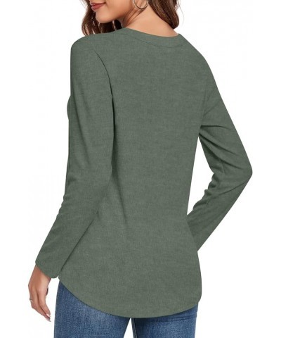 Women's Long Sleeve Business Button Down Blouse Shirt V-Neck Office Shirt Work Top Mandarin Collar-dark Green $12.50 Blouses