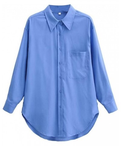 Womens Casual Oversized Button Down Shirt Long Sleeve Lapel Collar Blouses Loose Fit Tops 3blue $19.03 Blouses