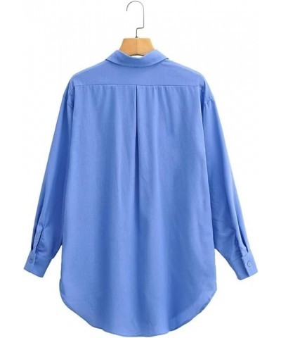 Womens Casual Oversized Button Down Shirt Long Sleeve Lapel Collar Blouses Loose Fit Tops 3blue $19.03 Blouses