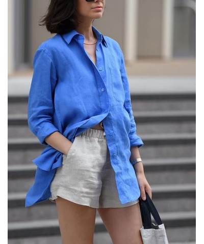 Womens Casual Oversized Button Down Shirt Long Sleeve Lapel Collar Blouses Loose Fit Tops 3blue $19.03 Blouses