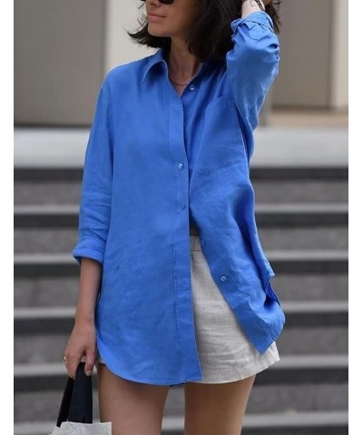 Womens Casual Oversized Button Down Shirt Long Sleeve Lapel Collar Blouses Loose Fit Tops 3blue $19.03 Blouses