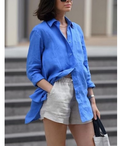 Womens Casual Oversized Button Down Shirt Long Sleeve Lapel Collar Blouses Loose Fit Tops 3blue $19.03 Blouses