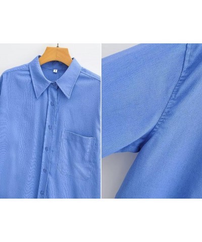 Womens Casual Oversized Button Down Shirt Long Sleeve Lapel Collar Blouses Loose Fit Tops 3blue $19.03 Blouses