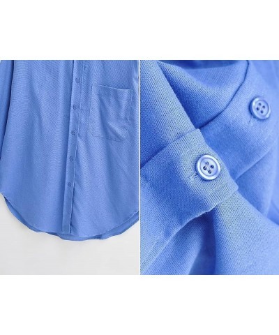 Womens Casual Oversized Button Down Shirt Long Sleeve Lapel Collar Blouses Loose Fit Tops 3blue $19.03 Blouses