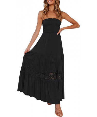 Cute Summer Maxi Dresses for Women 2024 Bohemian Strapless Off Shoulder Lace Trim Backless Flowy A Line Beach Long Dress 01-b...