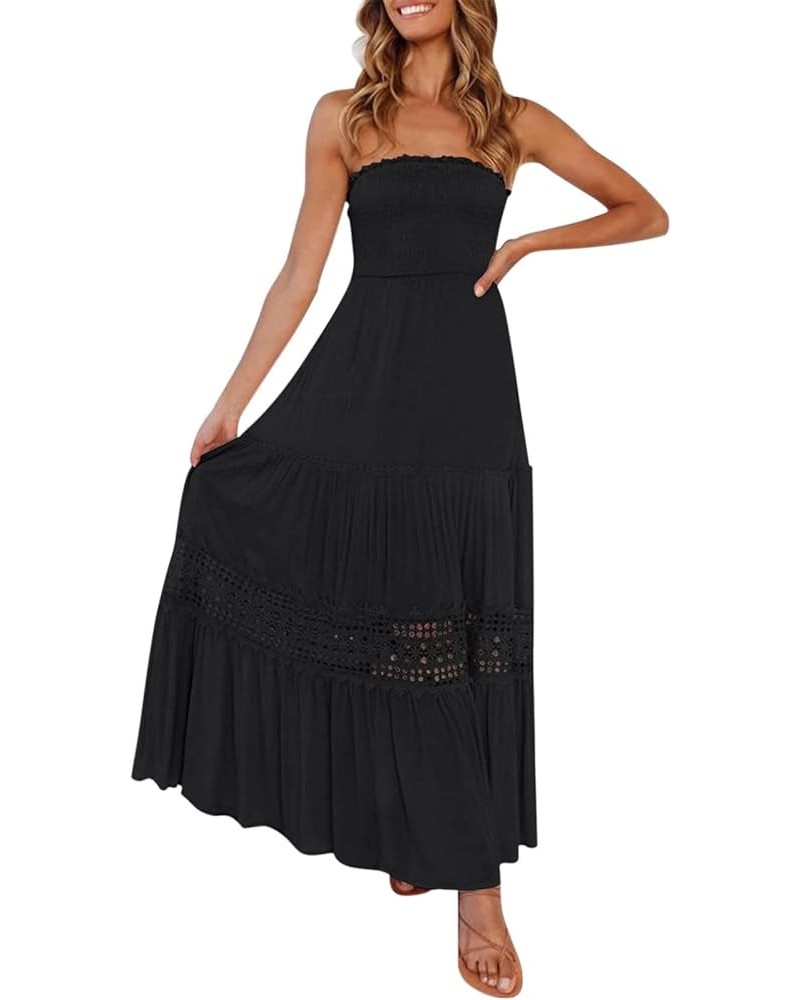 Cute Summer Maxi Dresses for Women 2024 Bohemian Strapless Off Shoulder Lace Trim Backless Flowy A Line Beach Long Dress 01-b...