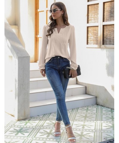 Womens Tops Dressy Casual Long Sleeve Shirts V Neck Chiffon Blouses Fall Clothes 2024 Solid Color Apricot $15.04 Blouses