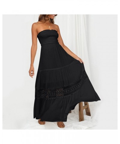 Cute Summer Maxi Dresses for Women 2024 Bohemian Strapless Off Shoulder Lace Trim Backless Flowy A Line Beach Long Dress 01-b...