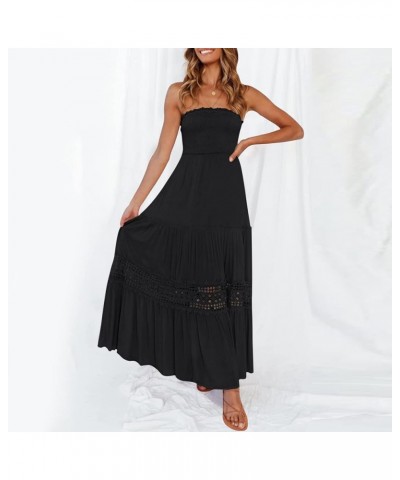 Cute Summer Maxi Dresses for Women 2024 Bohemian Strapless Off Shoulder Lace Trim Backless Flowy A Line Beach Long Dress 01-b...