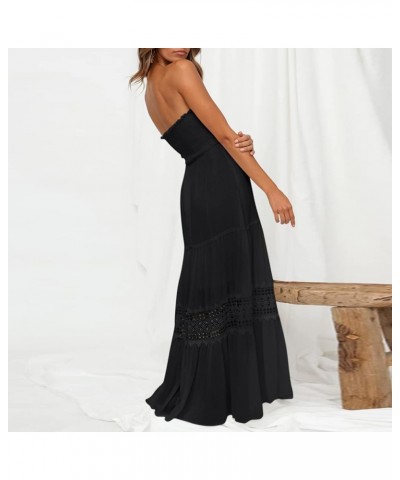 Cute Summer Maxi Dresses for Women 2024 Bohemian Strapless Off Shoulder Lace Trim Backless Flowy A Line Beach Long Dress 01-b...