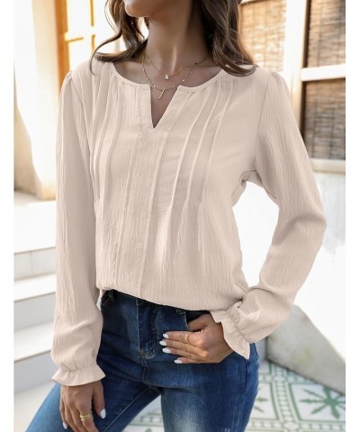 Womens Tops Dressy Casual Long Sleeve Shirts V Neck Chiffon Blouses Fall Clothes 2024 Solid Color Apricot $15.04 Blouses